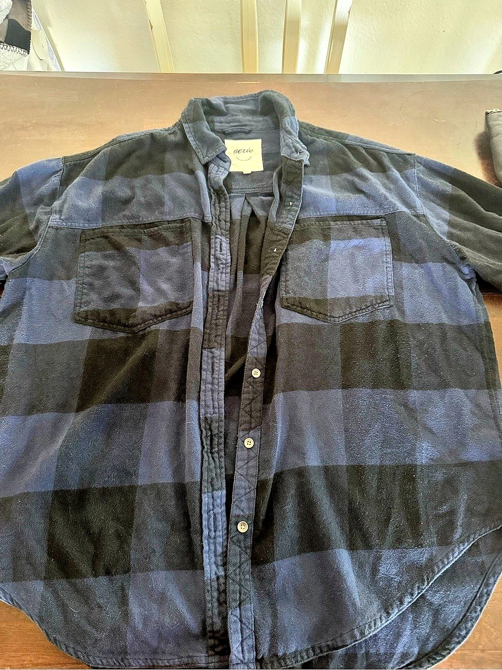 Aerie Blue & Black Buffalo Plaid Flannel Shirt Size Medium